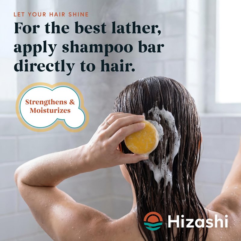 hizashi All Natural Shampoo Bar with Organic Shea, Cocoa Butter & Argan Oil, Strengthens & Moisturizes, Paraben, Sulfate & Silicone Free - Vegan & Cruelty Free, Made in USA - Yuzu & Hinoki