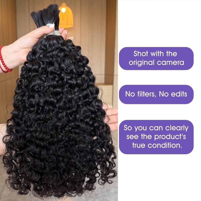 Lemoda Boho Human Hair Extensions - Burmese Curly Bulk for Knotless Braids | 12 Inch, 100g, Natural Black