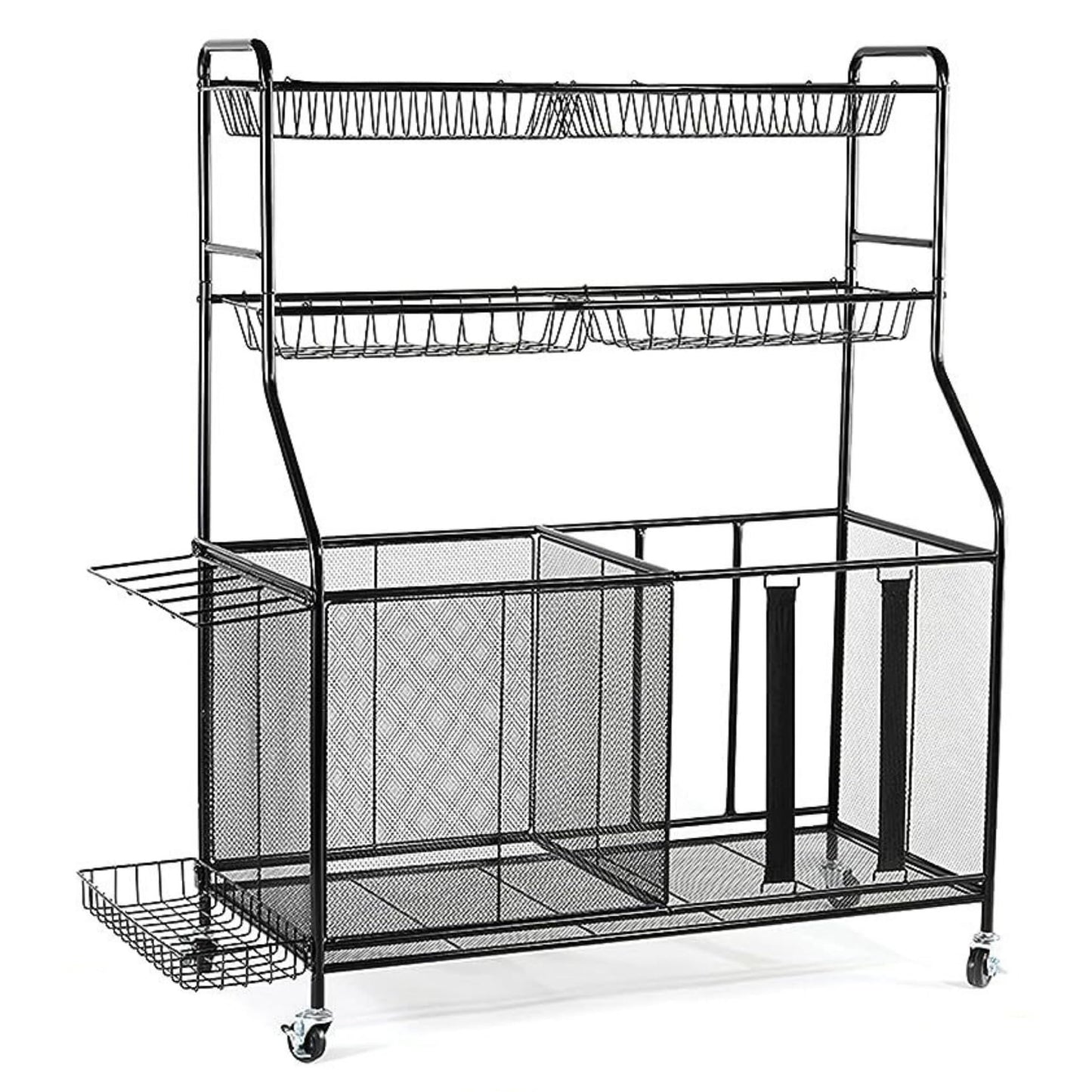 HOME IT Garage Sports Equipment Organizer - Garage Ball Storage Rack Organizer Holder with Baskets, Rolling Wheels & Breaks - Large Capacity Heavy Duty Steel Ball Storage Cart