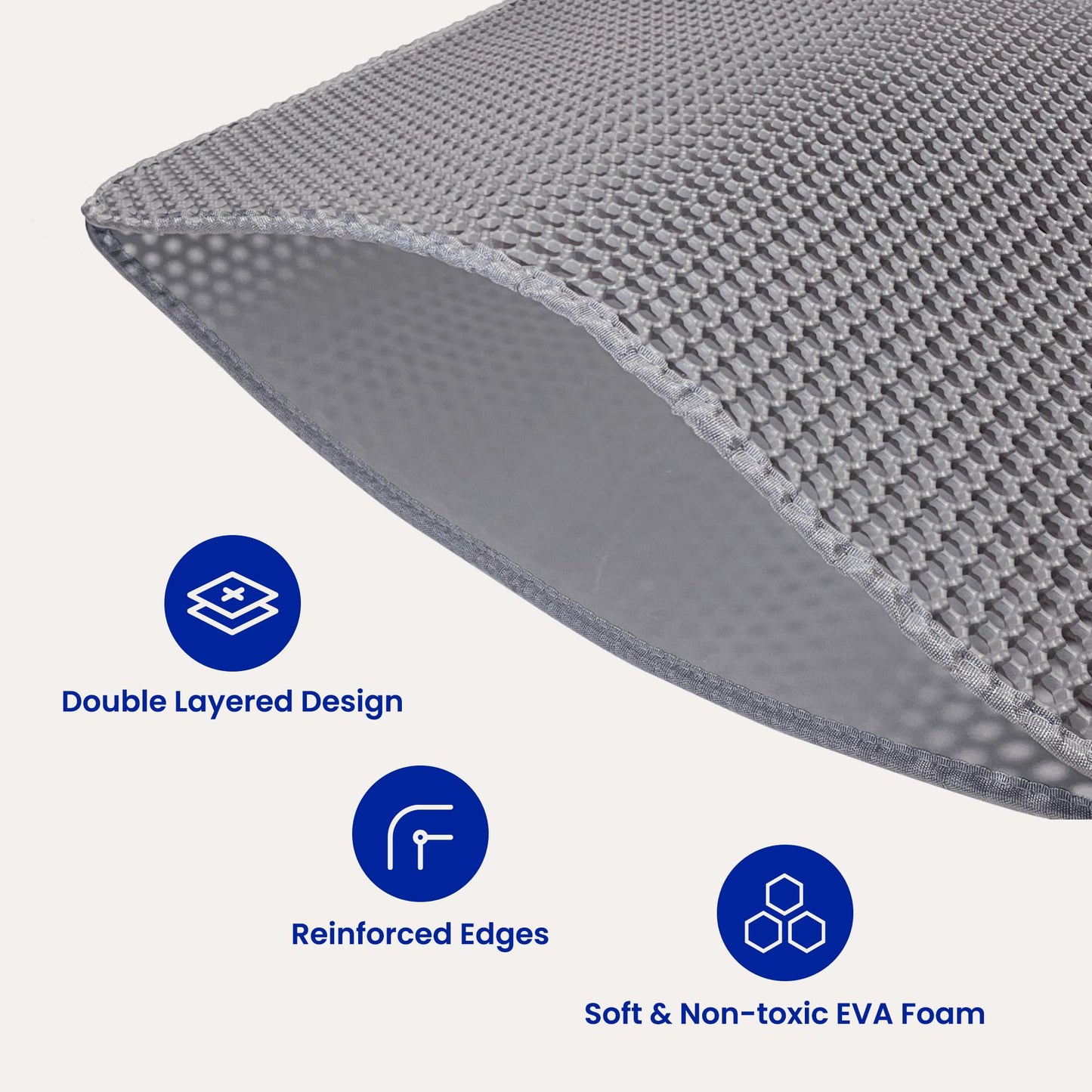 Tevanas cat litter mat extra large 24 x 36” urine waterproof, washable easy to clean cat litter box mat, honeycomb double layer non-slip litter trapping carpet, grey