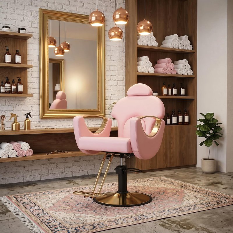 Salon Chair Barber Chair for Hair Stylist, Hair Chair with Height Adjustable Heavy-duty Hydraulic Pump,360° Swivel Multi-Function Beauty Hairdresser Shampoo Tattoo Armchair for Barbershop, Pink Gold