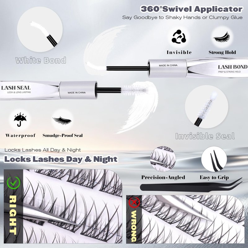 ALICE Short Lash Clusters Kit Natural Wispy Eyelash Clusters Kit 8-12mm Thin Band Cluster Eyelash Extension Kit for No Makeup Makeup Cleangirl Aesthetic