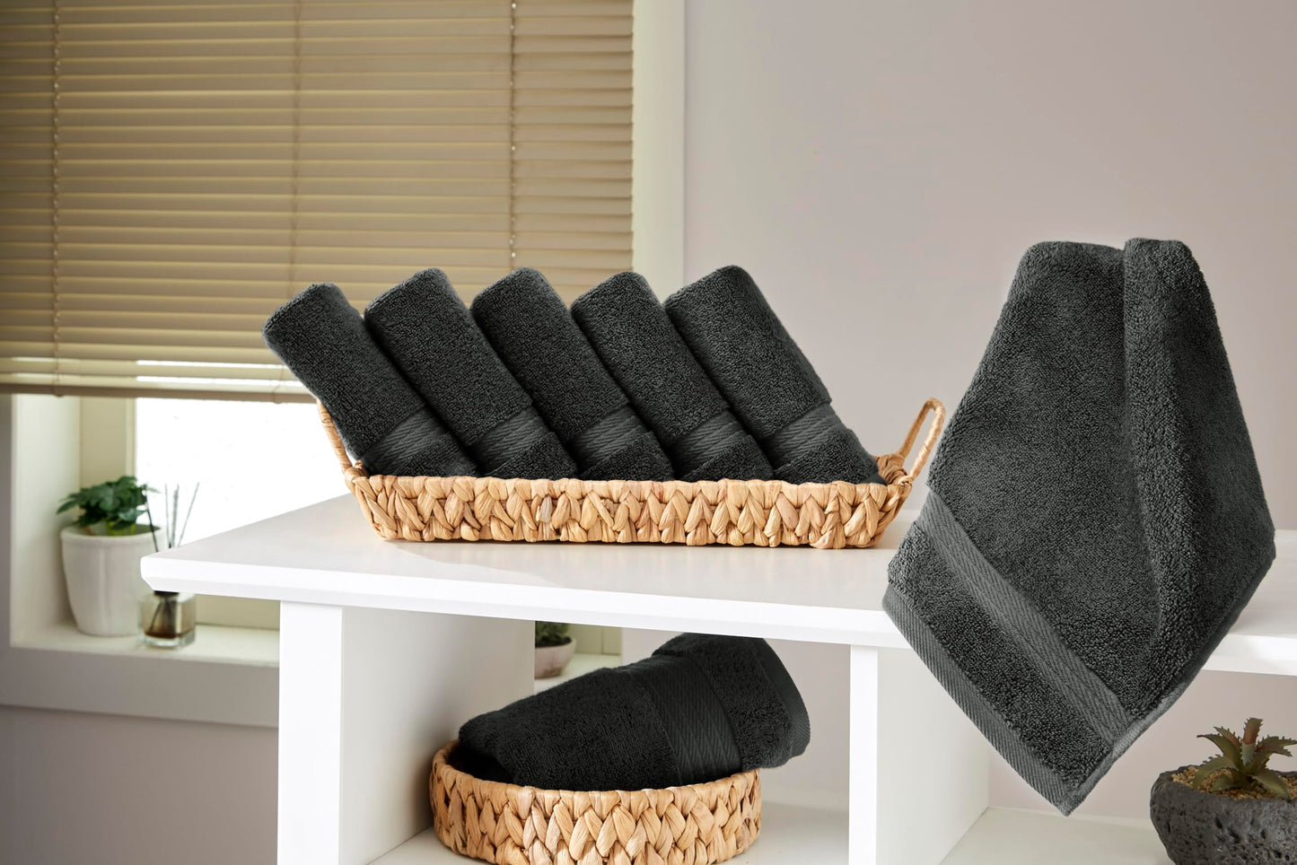 Ozdilek 6-Piece Washcloth Set 13x13 100% Turkish Cotton, 600 GSM, Soft, Gentle on Sensitive Skin, Multi-Purpose Use, Washable, Reusable, Ideal for Baby Care & Spa 6 Towels(Anthracite Gray)