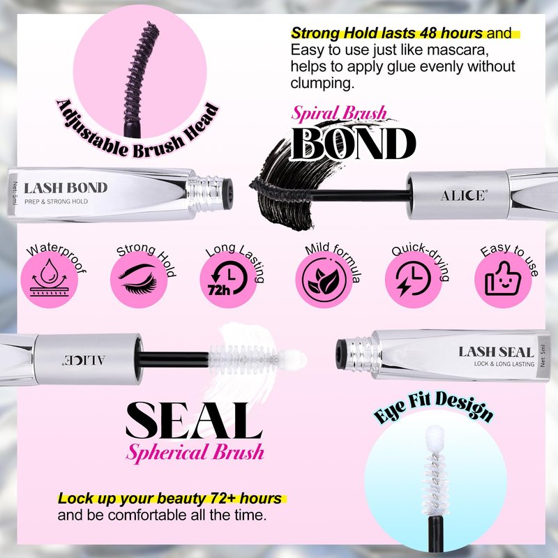 ALICE Lash Glue Bond and Seal Waterproof Lash Cluster Glue Long Lasting 48-72 Hours Strong Hold Eyelash Extension Adhesive