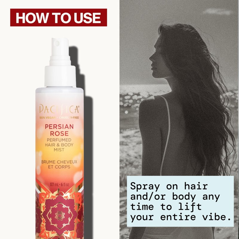 Pacifica Persian Rose Perfumed Hair & Body Mist, Alcohol-Free Spray Designed For Head-To-Toe Wear, Vegan & Cruelty-Free, 6 Fl Oz