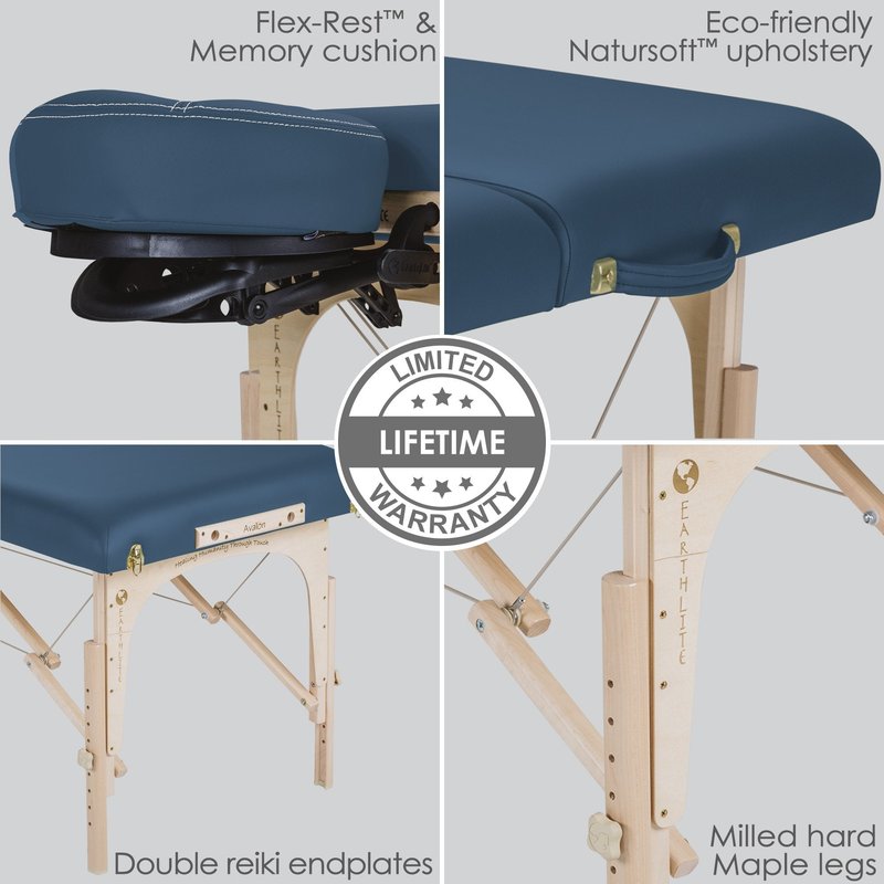 EarthLite Portable Massage Table Package Avalon TILT – Foldable Treatment Table with Tilt Option, Reiki Endplate, Premium Flex-Rest Face Cradle & Strata Cushion, Carry Case (30”x73”)