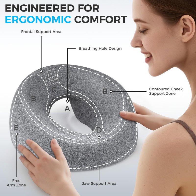 Face Down Pillow, Massage Headrest for Bed, Massage Face Cradle for Bed, BBL Pillow After Surgery Post Eye Surgery Vitrectomy Recovery, Faces Down Pillows for Rest and Recovery Reimagined (Grey)
