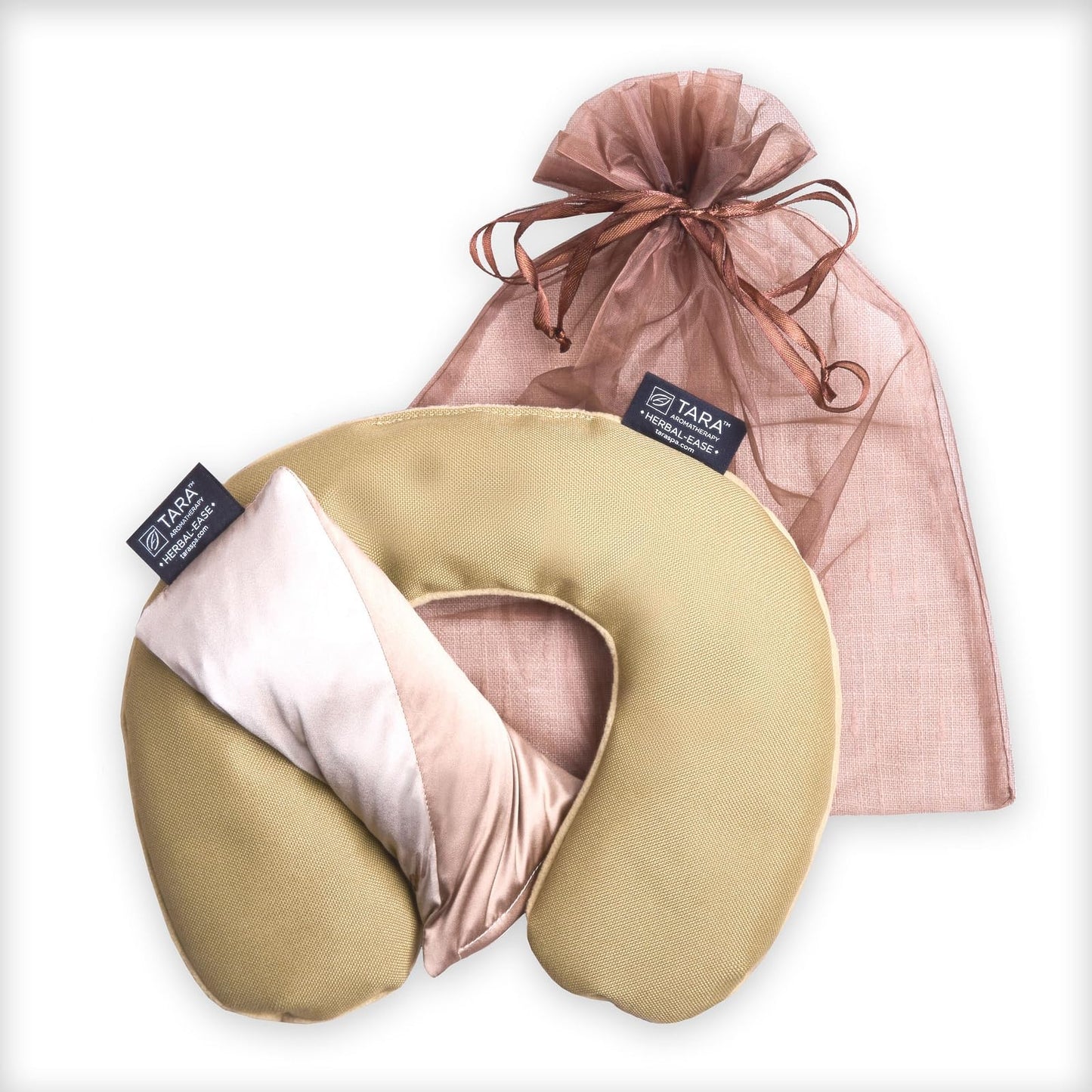 TARA Spa Therapy Herbal-Ease Aromatherapy Pillow Gift Bag Set, Neck + Silk Eye Pillow, Chai
