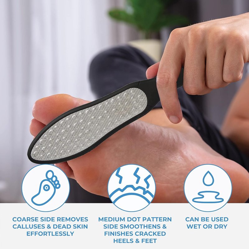 ForPro Black Bear Pedicure File - Double-Sided Stainless Steel Callus Remover for Heels | 10.5” Length