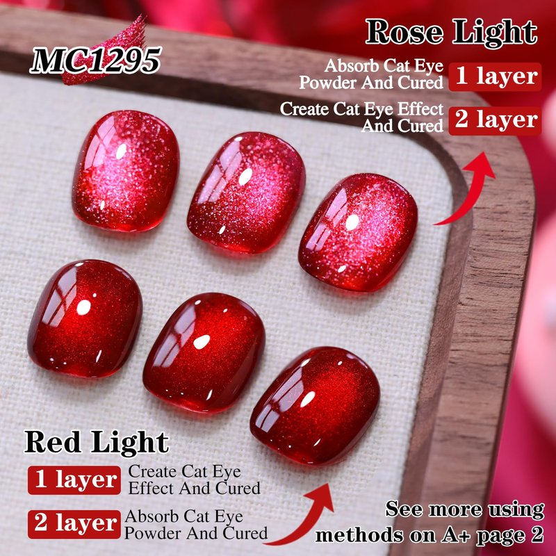 Double Rhythm 15ML Ice Glass Cat Eye Gel Polish with Magnet Holographic Glitter Shimmer Translucent Sheer Color Salon Soak Off Magnetic Nail at Home (Dark Cherry-MC1295)