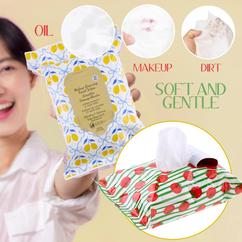 120pc Makeup Removing Facial Wipes 4-Pack Variety Pack – Lemon/Aloe, Sea Kelp/Vitamin E, Tomato/Green Tea, Chamomile/Sea Salt