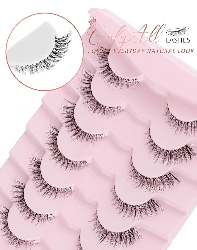 Onlyall Short Natural Eyelashes - Wispy Fake Lashes with Clear Band | 12mm Length for a Natural Look