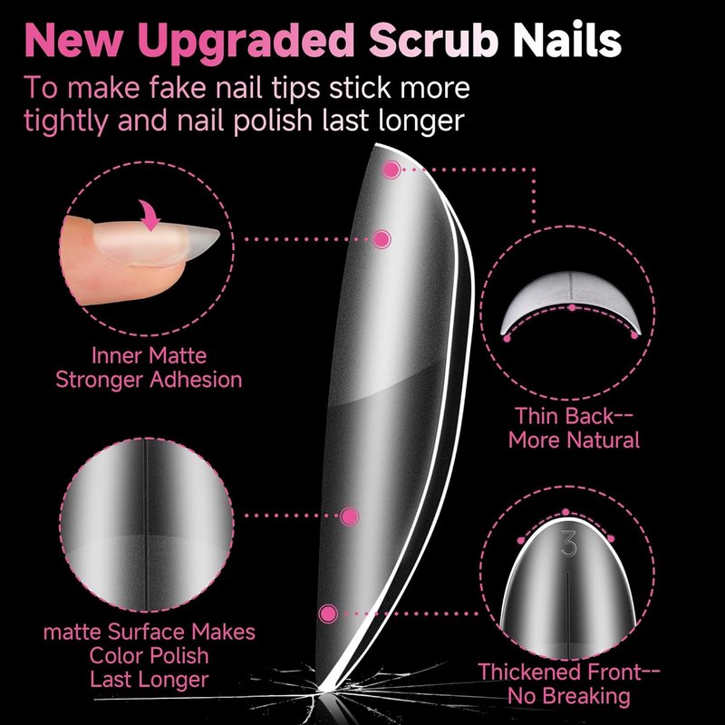 Short Oval Almond Nails - 504 Pcs Full Matte Acrylic Fake Nail Tips | 15 Sizes for DIY Nail Art