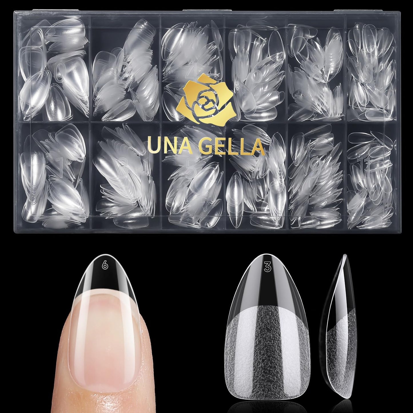 UNA GELLA Almond Nail Tips - 240 Pcs Pre-Shaped Short Gel Fake Nails | Full Cover, Soft & Easy DIY