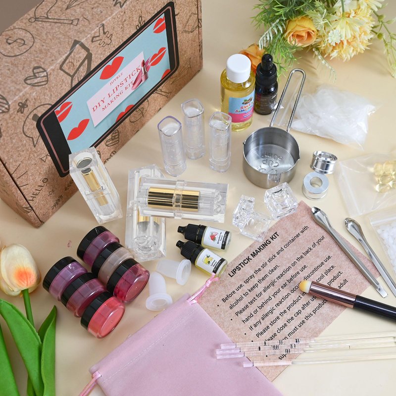 JUYRLE Lipstick Making Kit- 47Pcs DIY Matte Velvet Lipstick Set, Lip Gloss Kit, Make Your Own Lip Stain Kit with Beeswax Long-Lasting Quick-Drying Non-Stick Cup Lip Makeup Gift Kit for Women Beginner