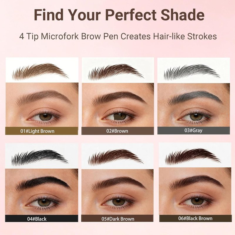 Eyebrow Pencil - Micro-Fork 4-Tip Design for Natural Hair-Like Strokes | Smudge-Proof, 02# Brown