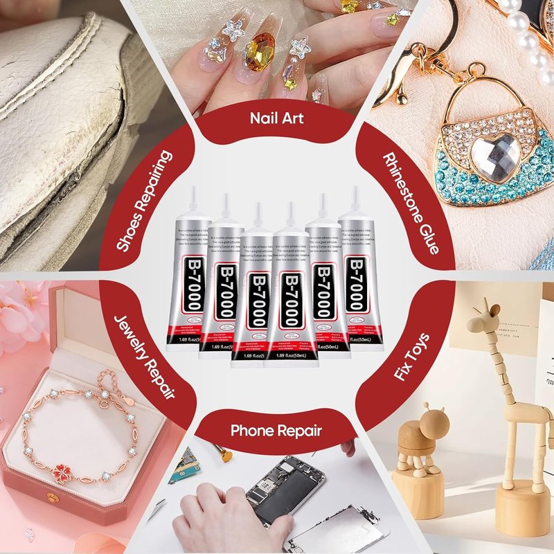 6 PCS 50ml B7000 Glue Clear with Precision Tip, Bedazzling Glue, Rhinestone Glues, Craft Glues, Jewelry Making, Nail Art, DIY, Makeup, Shoes