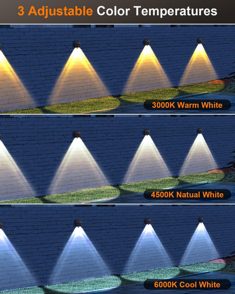 High Brightness Solar Fence Lights Outdoor, Larger Size Solar Lights with Dual Solar Panels, Waterproof Fence Lights Solar Powered for Stair, Step, Yard, Patio, Wall (8 Pack)
