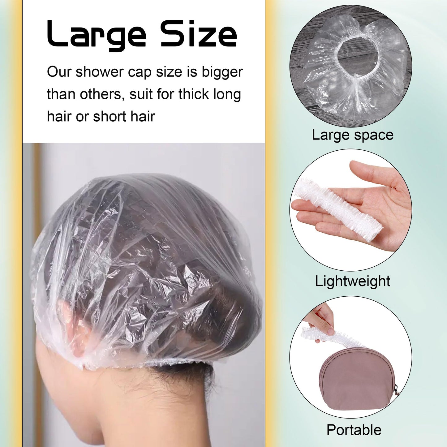 YGQQOY Shower Caps, 200PCS Large Thick Disposable Shower Caps, Bowl Covers, Clear Plastic Wrap for Women, Bath Caps for Hair Treatment