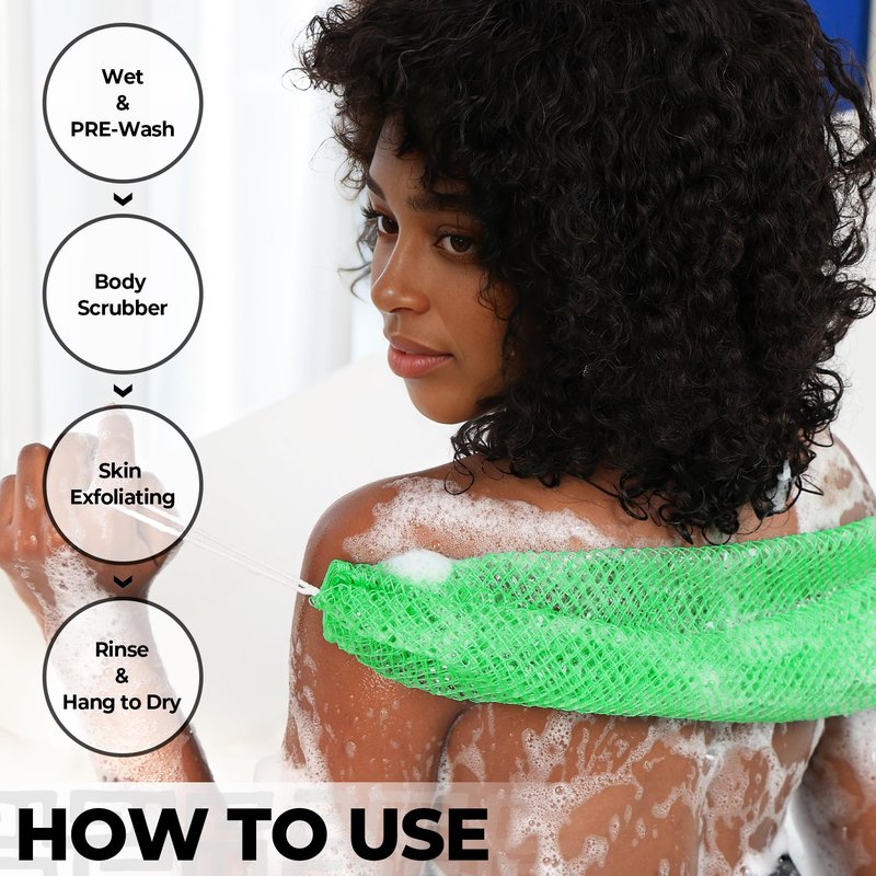 African Net Sponge Authentic - 2 Pieces Exfoliating Body Scrubber Bath Sponge Camellia&Green- Back Scrubber Washcloth for Shower - Real African Scrub Exfoliator Body Care Bathing Accessorie