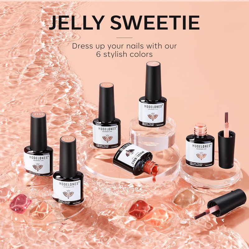 modelones Jelly Gel Nail Polish, 6 Colors Fall Nude Brown Pink Gel Polish Neutral Nail Art Design Translucent Soak Off LED Nail Lamp Manicure Salon DIY Girls Women Gift