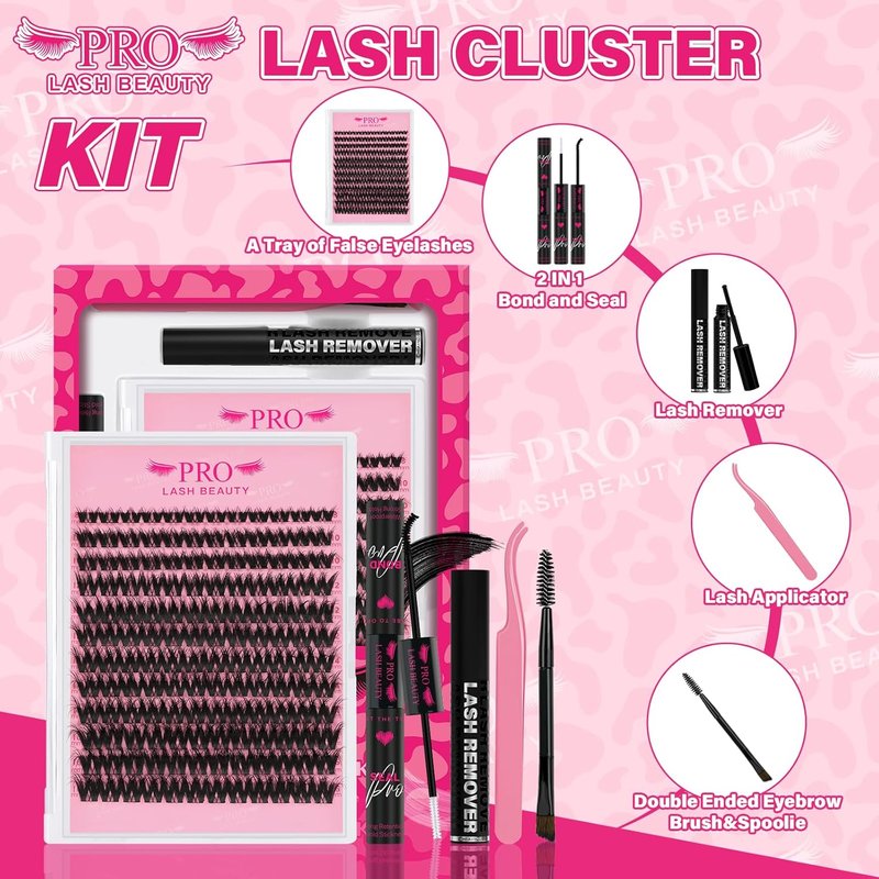 Lash Clusters Kit - 3D Volume Eyelash Extensions with Bond & Seal | 144 Pcs, Sunrise 8-18 Mix
