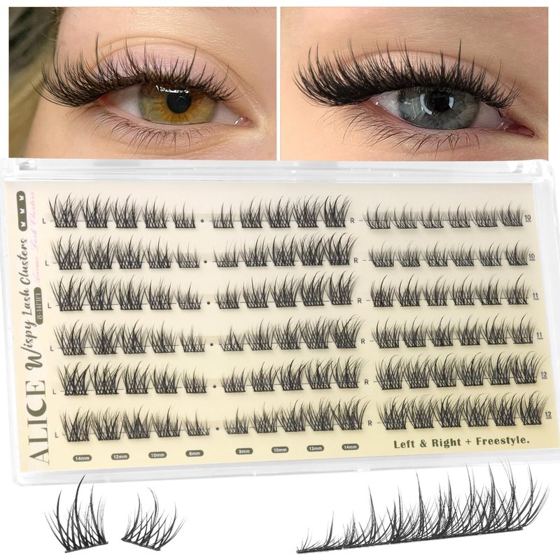 ALICE Natural Short Lash Clusters Wispy 8-12mm Cluster Eyelash Extensions Spiky Individual Lashes C-Curly Lash Extensions Thin Band Eyelash Clusters with Spikes