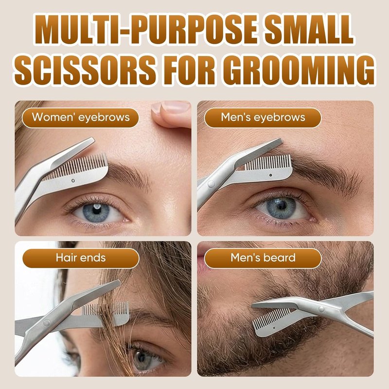 Skiennix Eyebrow Trimming Scissors - Stainless Steel Grooming Tools for Men & Women | Black