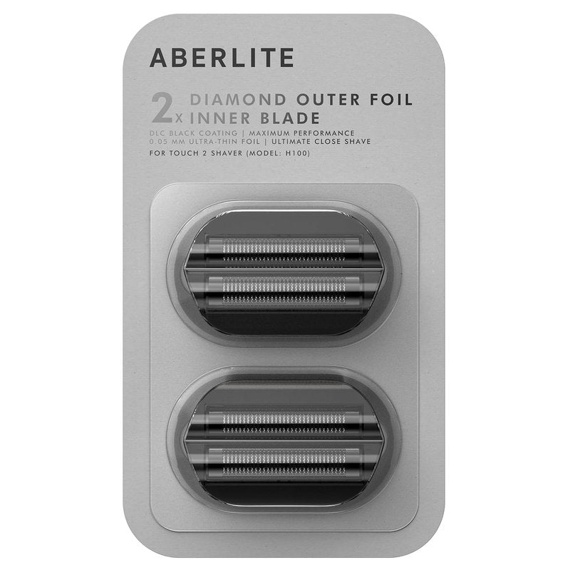 Aberlite Touch 2 Foil Head Shaver Replacement Inner Blade + Outer Foil Set (Black DLC coating) (2 x 2-piece set) (Maximum Performance) (Black Diamond)
