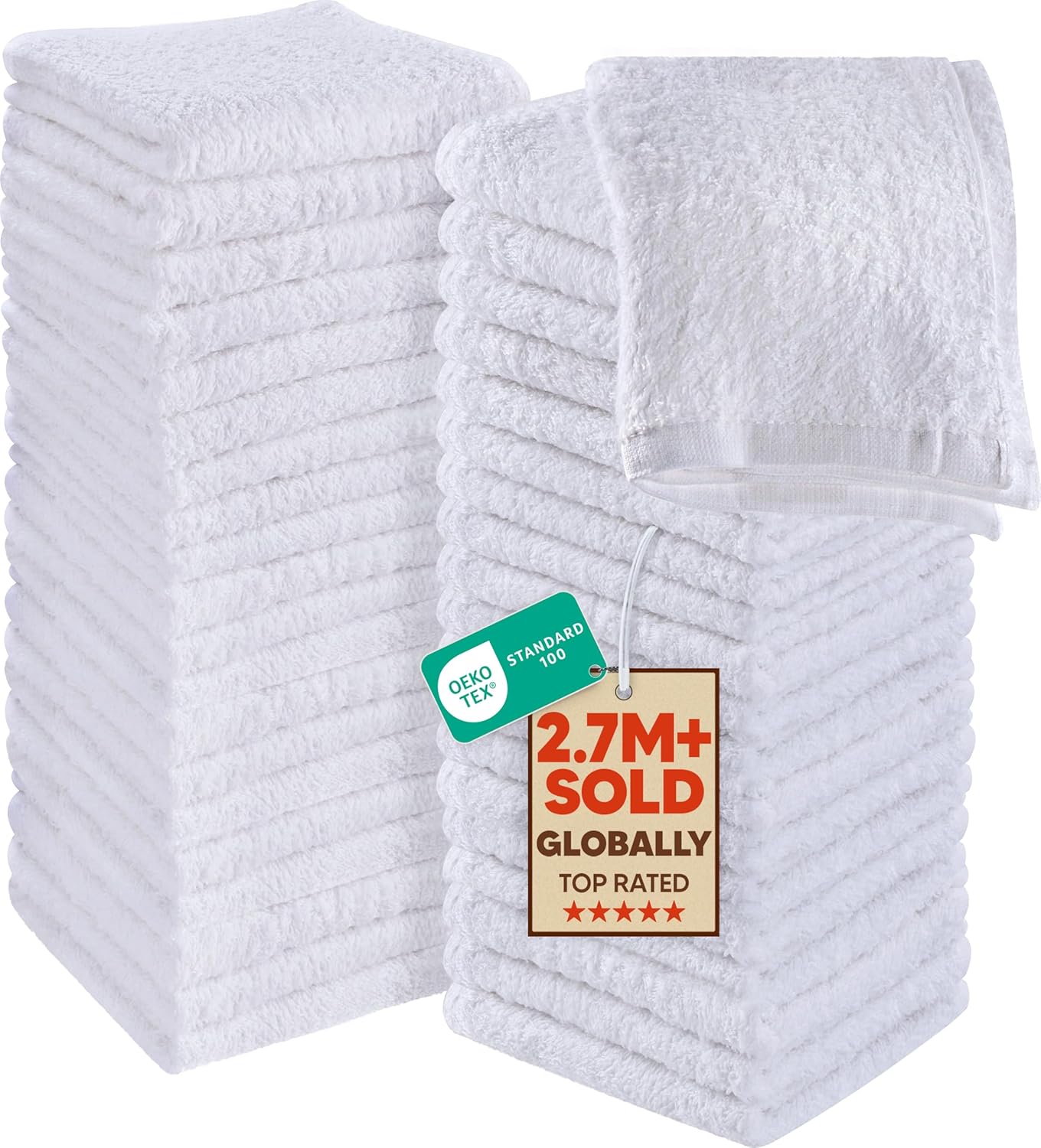 Utopia Towels | 60-Pack Cotton Washcloths Set - Premium Flannel, Highly Absorbent, Soft Fingertip Towels, White