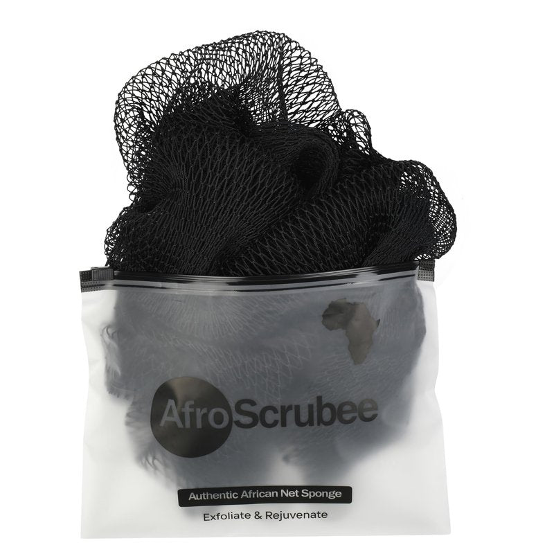AfroScrubee Authentic African Net Sponge Exfoliating Bath Sponge (Black)