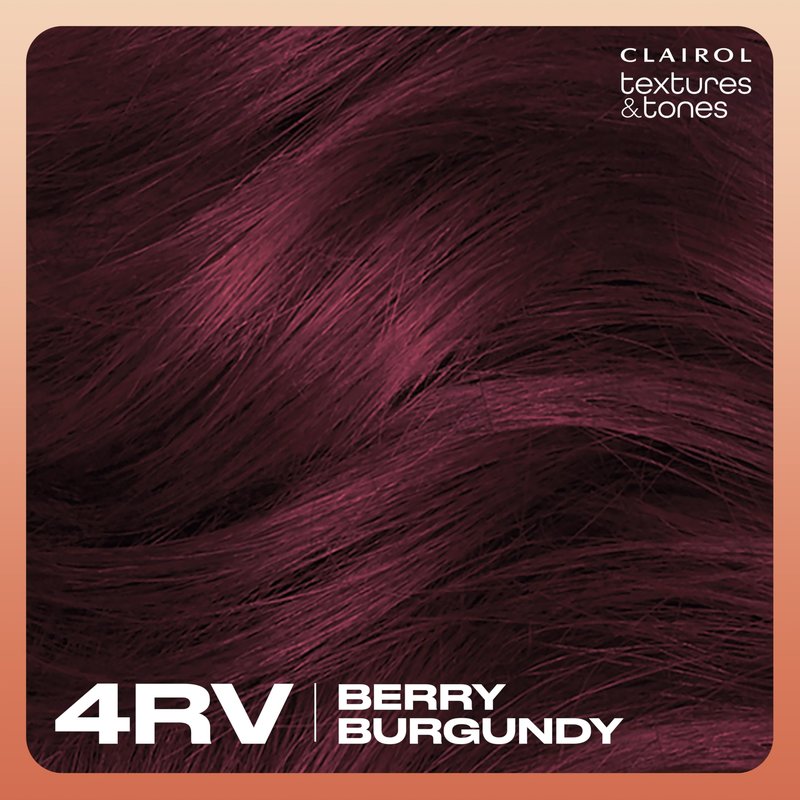 Clairol Textures & Tones Permanent Hair Dye, 4RV Berry Burgundy Hair Color | Ammonia-Free | Moisture-Rich Formula with Argan, and Olive Oil for Brilliant Shine | Pack of 1