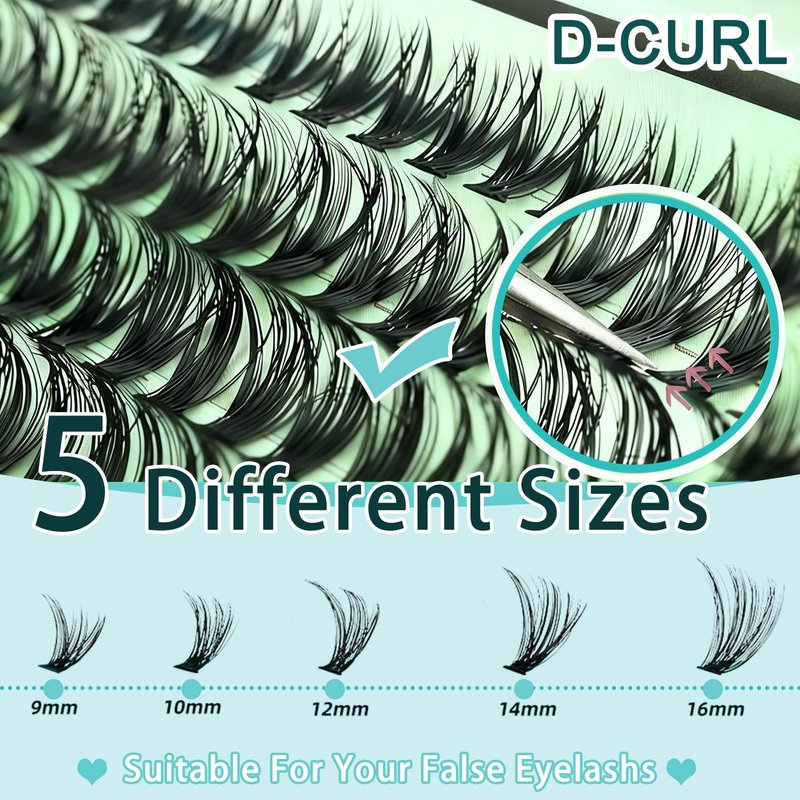 FebFeb Lash Clusters Kit 640pcs Wispy Lash Clusters 30D+40D Eyelash Clusters D Curl Individual Lash Extensions Natural 9-16mm with Bond & Seal, Brush, Tweezers