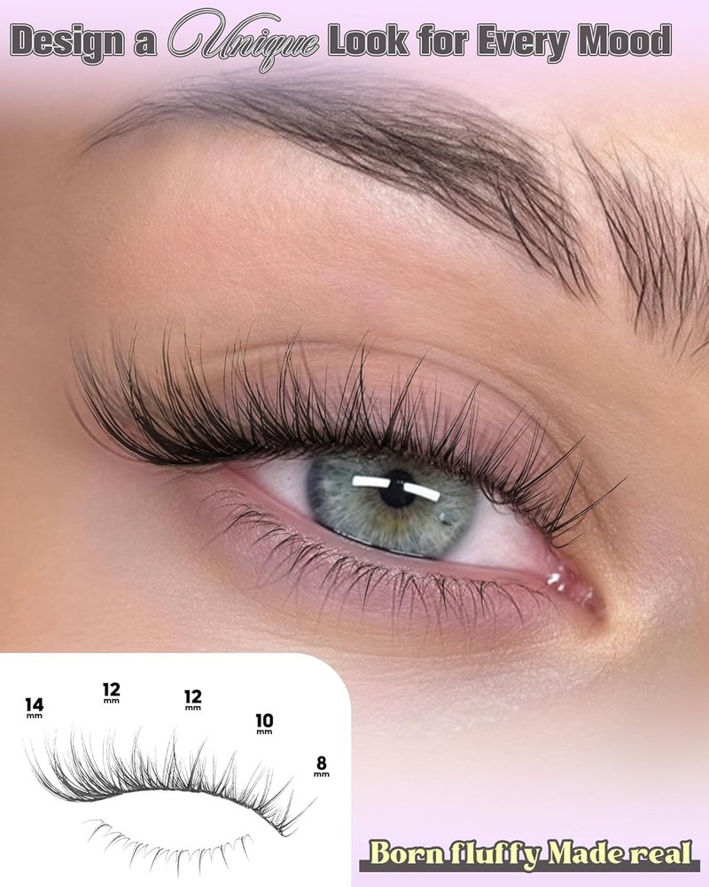 Natural Short Lash Clusters with Bottom Lashes 8-14MM Wispy Eyelash Clusters Spider Cluster Eyelash Extensions Ultra Lightweight Cluster Lashes for Everyday Wear C Curl Individual Lashes for Beginners