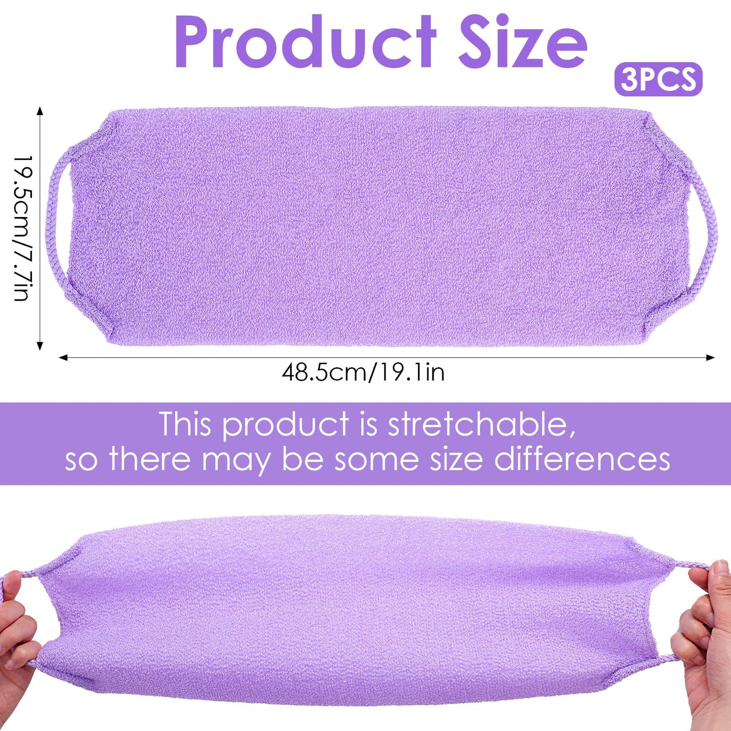 3 Pcs Back Exfoliator Body Scrub Towel, Double-Sided Back Loofah for Shower for Daily & Deep Skin Cleaning, Bath Backs Scrub Washcloth for Men & Women