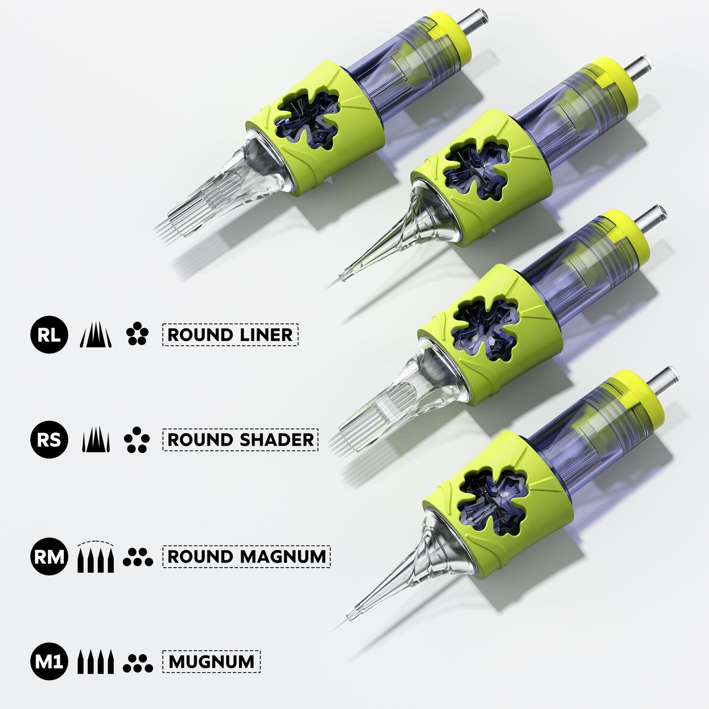 50 Tattoo Cartridge Needles Assorted Mixed Size #12 Bugpin Round Liner Shader Magnum 3RL 5RL 7RL 9RL 5RS 7RS 9RS 9RM 9M1 11RM Pro Disposable Membrane Tattoo Needles for Tattoo Pen