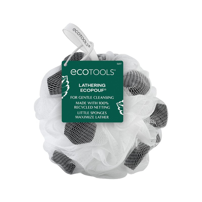 EcoTools Lathering EcoPouf Body Loofah, Exfoliating Shower Sponge Made with 100% Recycled Netting, Bath Pouf for Rich Lather, 1 Count