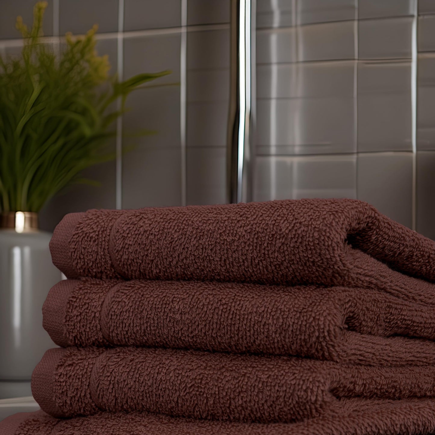 Tens Towels Pack of 12 Washcloths, 12 x 12 Inches, Lighter Weight, Quick to Dry, Super Soft & Absorbent, Gentle Face Towels, Hotel Quality, Perfect for Bathroom, Gym, Spa (Brown, 12 Pack)