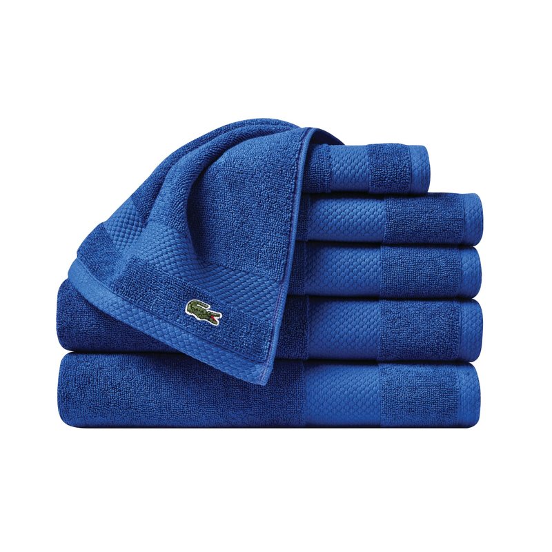 Lacoste Heritage Anti-Microbial Supima Cotton 6-Piece Towel Set, 2 Bath Towels, 2 Hand Towels, 2 Washcloths, Surf Blue – Highly Absorbent & Quick Drying, Bathroom Essential, Machine Washable