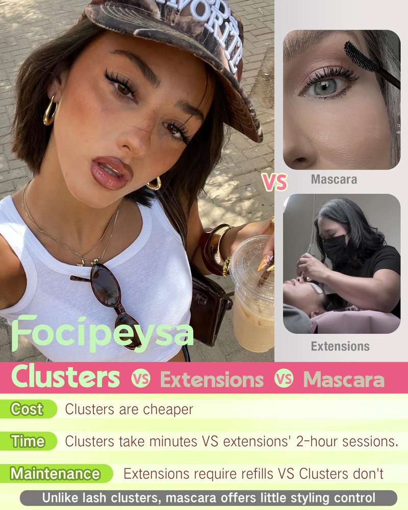 Focipeysa Fox Eye Lash Clusters Cat Eye Lash Clusters Wispy Eyelashes Clusters 10-14mm Eyelash Clusters LC Curl Clusters Lashes that Look Like Extensions DIY Fox Lashes at Home