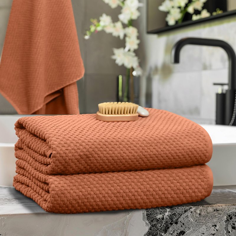 COTTON CRAFT Waffle Bath Sheets - Luxurious 2 Pack Euro Spa Waffle Weave Bath Sheet - Large 100% Ringspun Cotton Bath Towels - Absorbent Quick Dry Bathroom Towel Set - Oversized 35 x 70 inches - Mocha