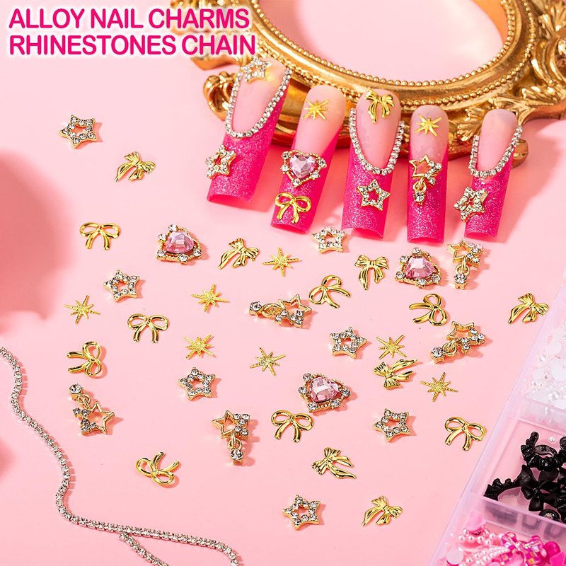 3D Nail Charms & Gems - 8000pcs Cute Rhinestones for Nail Art | Butterfly, Bow, Moon, Star, Flower Designs