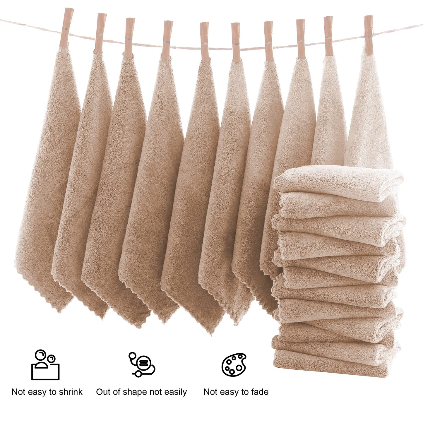 MOONQUEEN Ultra Soft Premium Washcloths Set - 12 x 12 inches - 24 Pack - Quick Drying - Highly Absorbent Coral Velvet Bathroom Wash Clothes - Use as Bath, Spa, Facial, Fingertip Towel (Brown)