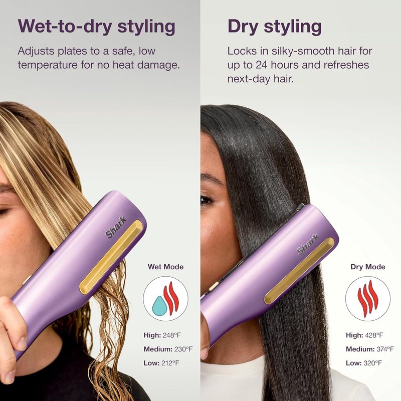 Shark SilkiPro™ Straight Hair Straightener - Wet-to-Dry Technology | Ultra-Fast Drying | Plum Satin | 3 Combs Included
