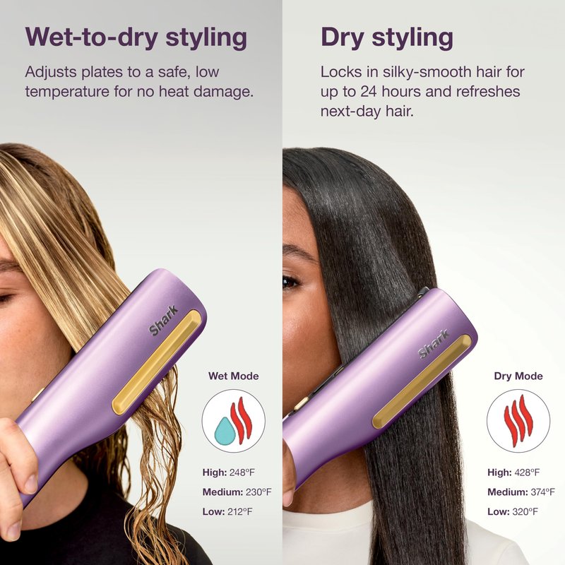 Shark SilkiPro™ Straight | Wet-to-Dry Hair Straightener + Rapid Blow Dryer | 3 Interchangeable Combs | Ultra-Fast Drying | No Heat Damage | for All Hair Types | Rose Petal | HT400PK