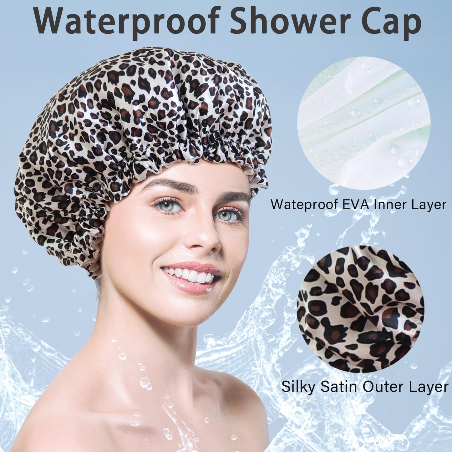 vidsel Shower Cap for Women Reusable Shower Caps Waterproof, Large Double Layer Bath Hair Cap for All Hairstyles
