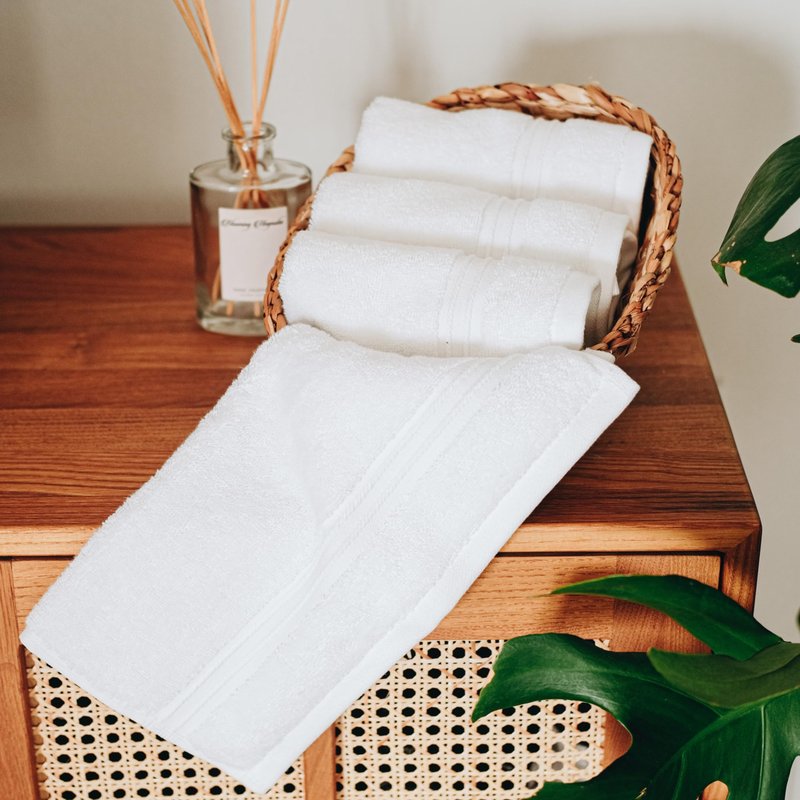 Milara Turkish Super-Plush Wash Cloths Set 4-Piece | Premium 100% Cotton Washcloths Absorbent, Durable with Hanging Loops | White Color Bath Washcloths, (13 x 13 Inch)