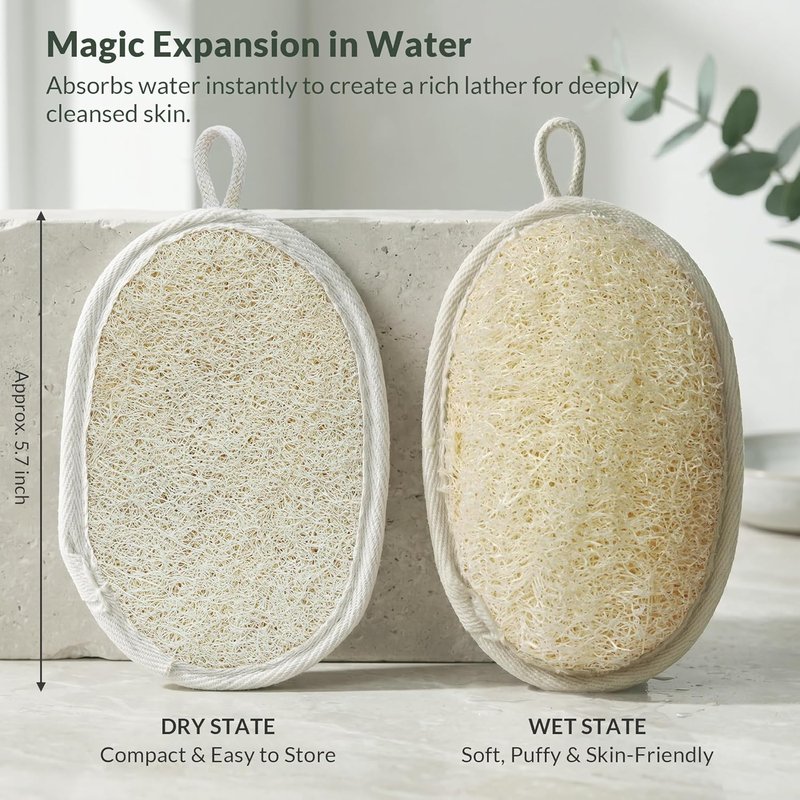 Natural Egyptian Loofah | Exfoliating Body Scrubber - Eco-Friendly Double-Sided Bath Sponge (2-Pack)