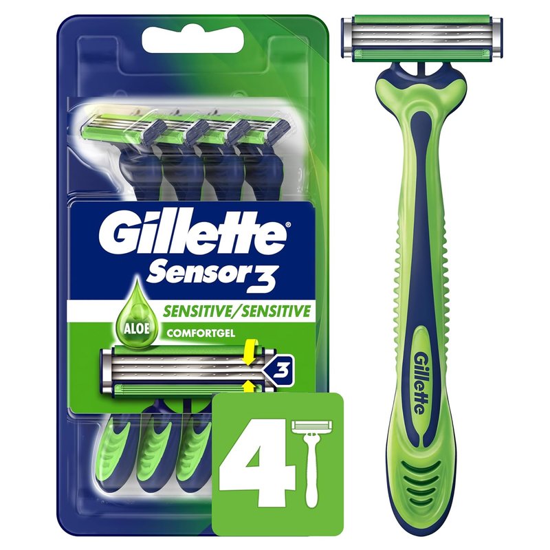Gillette Sensor3 Sensitive Men's Disposable Razors - 4 Pack for a Smooth Shave