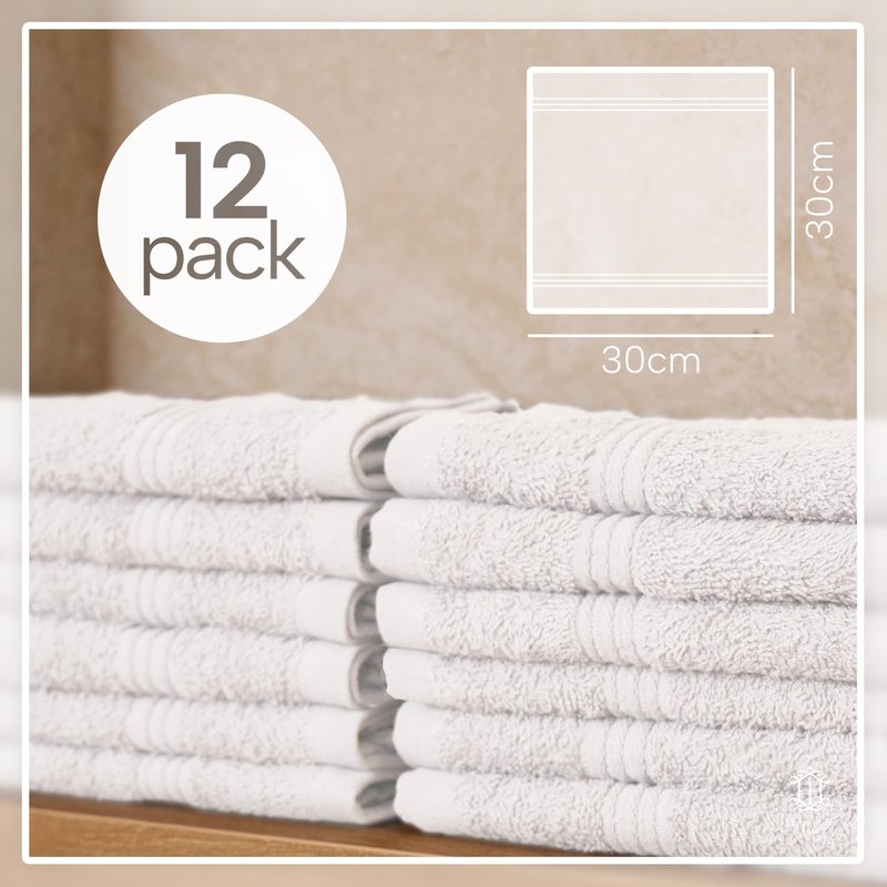HomeBurg Luxe 12-Piece Washcloth Set - 100% Cotton, Soft & Absorbent, Easy Care, Premium Towels for Face & Daily Use, 12 x 12 in (White)